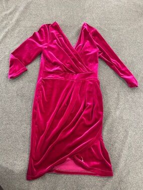Fashion Nova Deep Pink Velvet Wrap Midi Dress